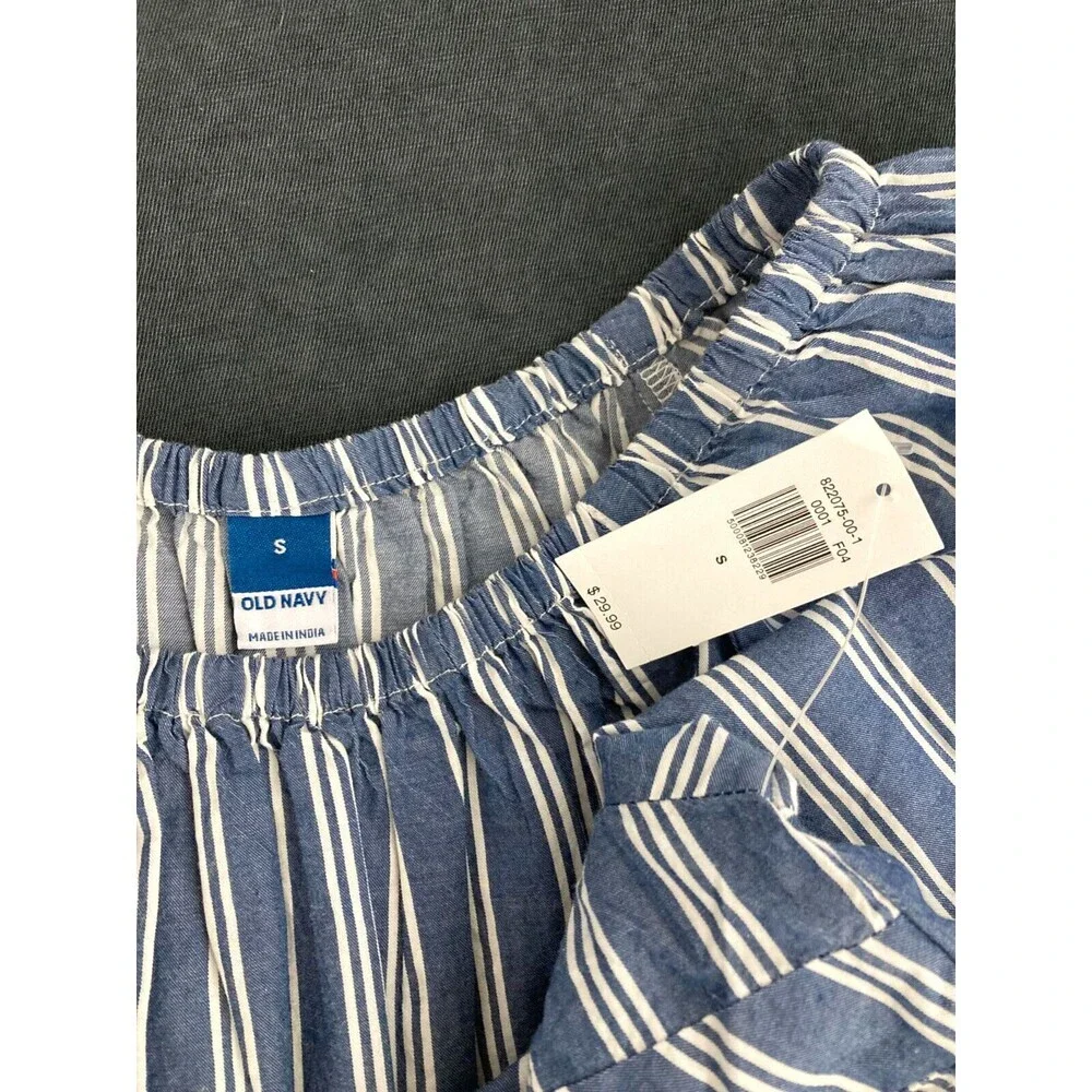 Old Navy Top Women Size Small Blue‎ White Stripe NWT Empire Waist Puff Sleeve